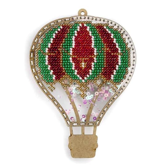 Wonderland Crafts Red & Green Hot Air Balloon Christmas Ornament Bead Embroidery Kit
